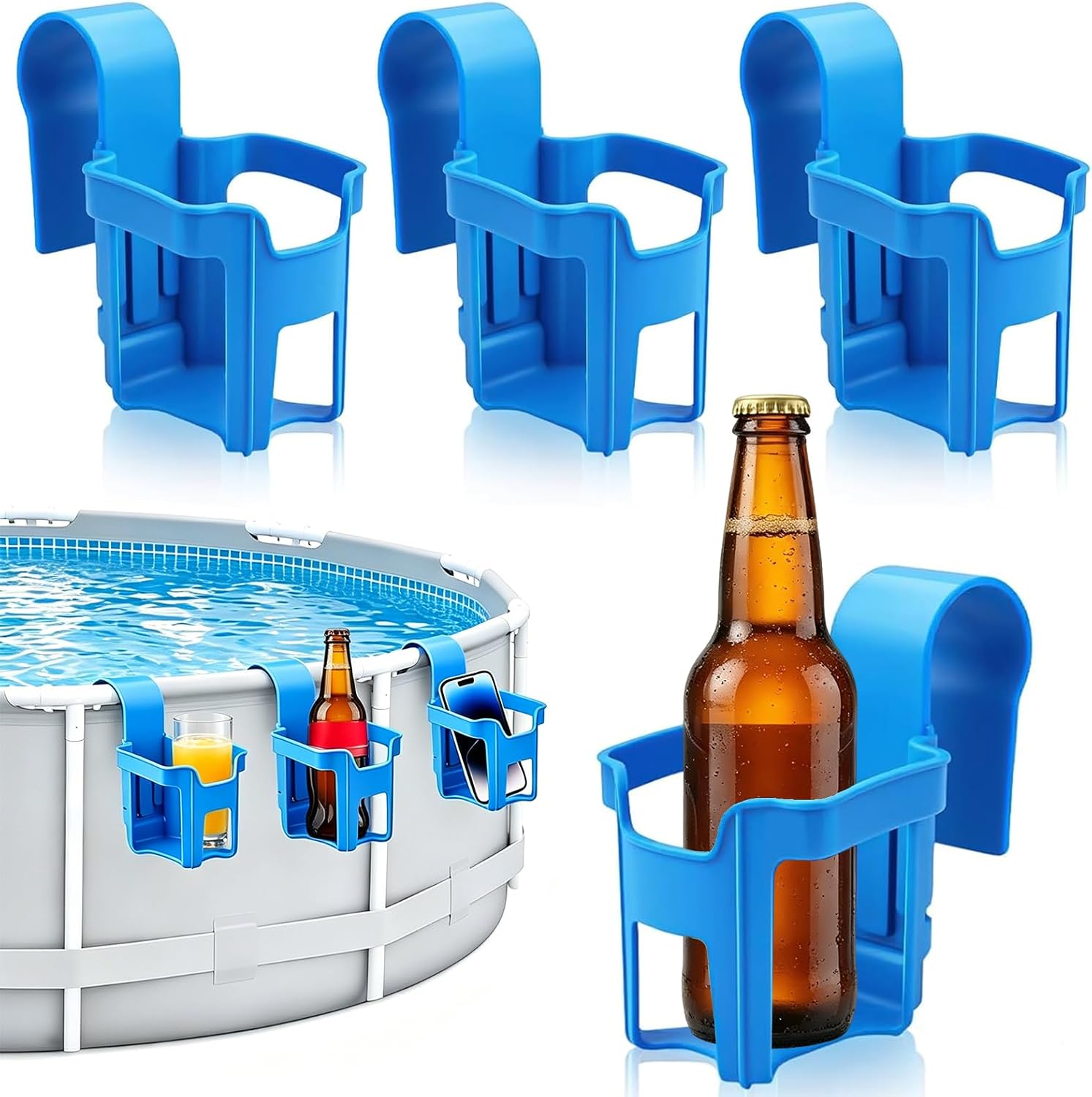 Poolbecherhalter – 4er-set – Blauer Kunststoff – Poolrandstütze – Kippsicherung – Für Aufstellpools