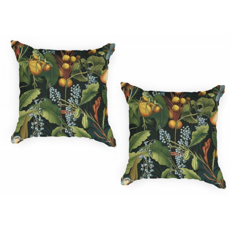 - Grüner Outdoor-kissenbezug - Frosch- Und Traubenmuster - Wasserabweisende Outdoor-dekokissen - 2er-set Quadratische Kissen (45 X 45 Cm)