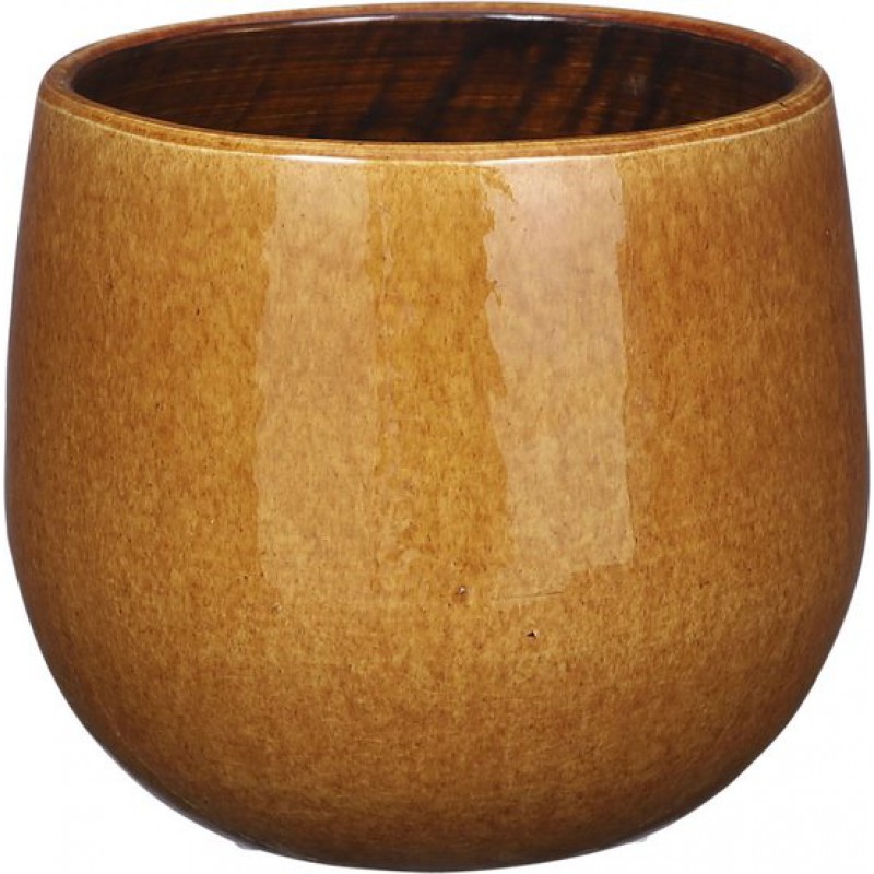 Blumentopf/pflanztopf – Keramik – Glänzend Ockergelb/gesprenkelt – Durchmesser 16 Cm/höhe 14 Cm