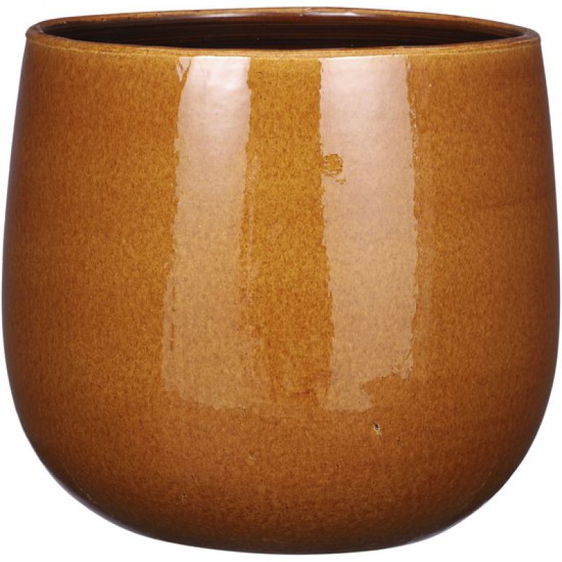 Blumentopf/pflanztopf – Keramik – Glänzend Ockergelb/gesprenkelt – Durchmesser 29 Cm/höhe 25 Cm