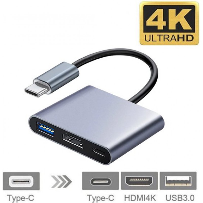 Connect+ Usb-c-auf-hdmi-adapter – Grau – Usb-c-auf-hdmi-konverter – Usb-c-hub – Usb-c Auf Usb-c / Usb 3.0 / Hdmi – Kompatibel Mit Apple Macbook Air Und Pro – Kompatibel Mit Samsung – Kompatibel Mit Mi