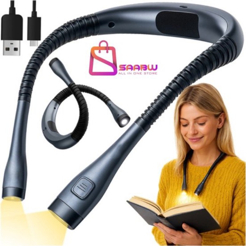 Wiederaufladbare Led-nackenleseleuchte Mit Usb-c-anschluss – Flexible Leseleuchte Für Bücher Und Bett – 3 Lichtfarben – Freihändig – Grau – 55974