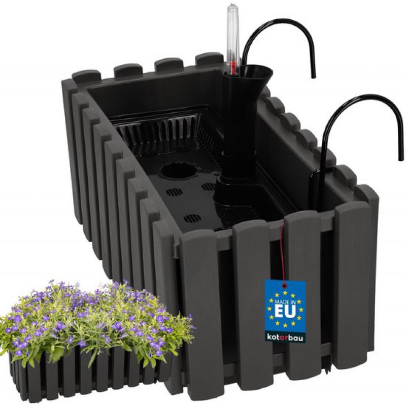 Balkon-pflanzkasten®, Balkon-blumenkasten, Kunststoff, 38 X 18 X 16 Cm, Grau, Balkon-pflanzkasten Mit Ständer, Automatisches Bewässerungssystem, Wetterfest
