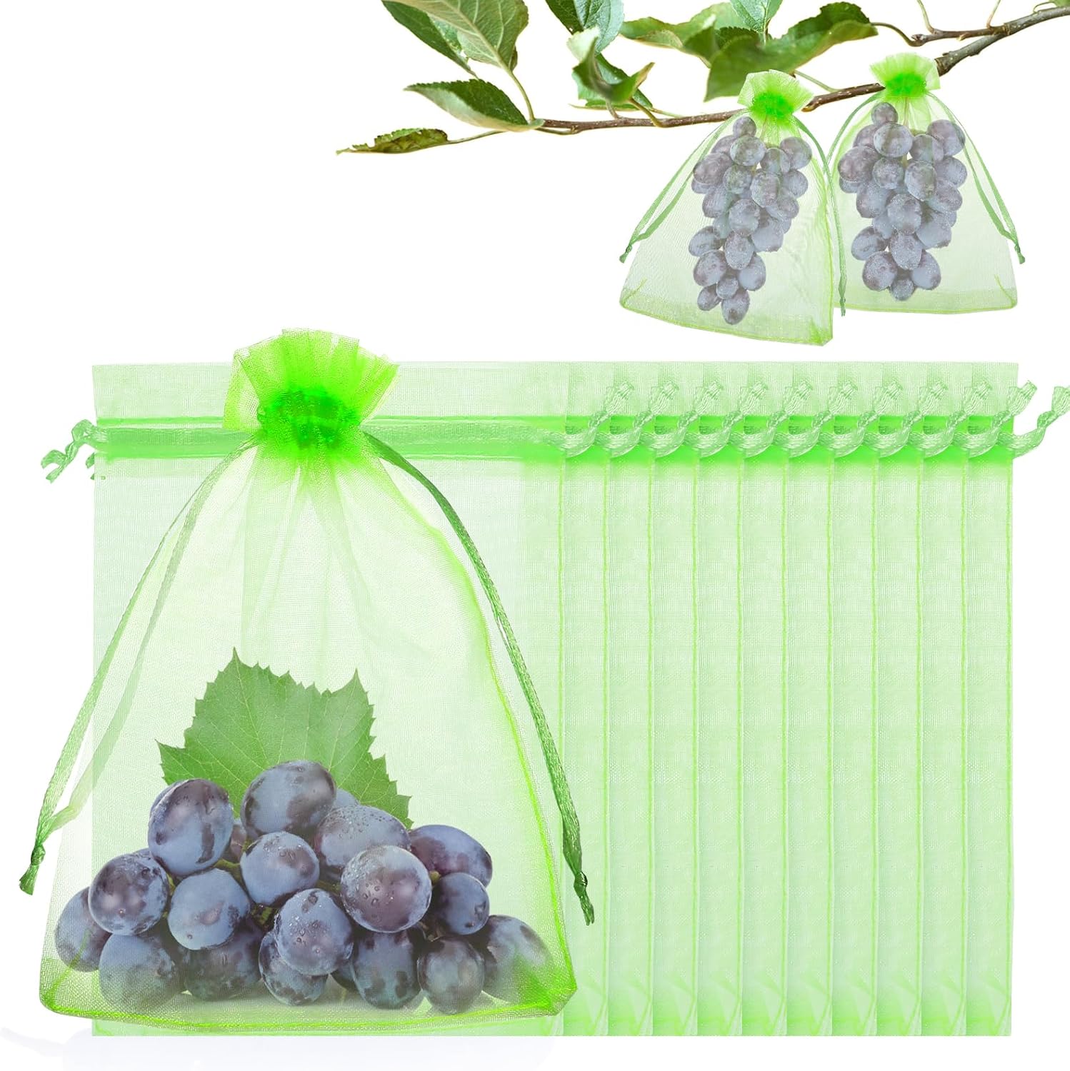 Schutzbeutel Für Trauben – 50 Stück – Feinmaschig, Grün – Wiederverwendbar, Insektensicher – Für Obst Und Gemüse – 15 X 20 Cm