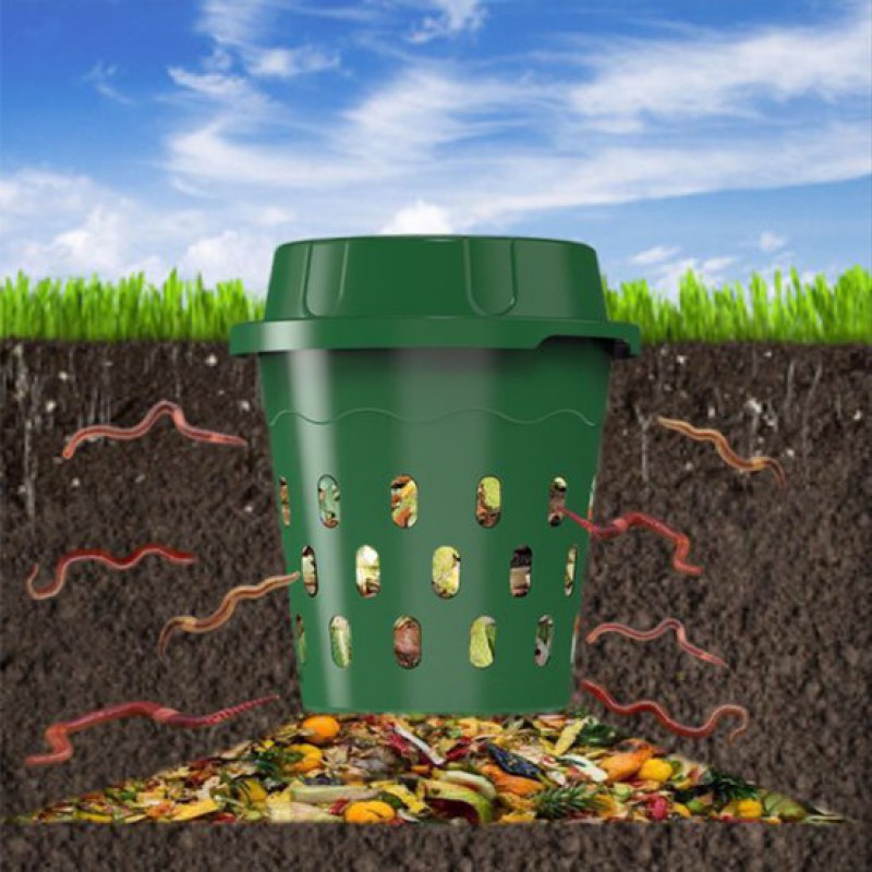 - Unterirdischer Wurmkomposter - 8-liter-kompostbehälter - 24 X 24 X 27 Cm - Grün - Für Garten Und Haus - Einfache Handhabung - Aus Robustem Polypropylen - Mit Schraubverschluss - Haustierfreundlich -