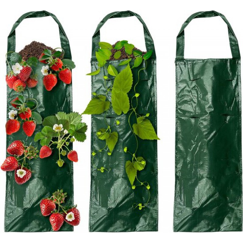 Set Mit 3 Hängepflanzensäcken, Multifunktionale Säcke Für Den Anbau Von Erdbeeren, Blumen Und Kräutern In Vertikalen Gärten