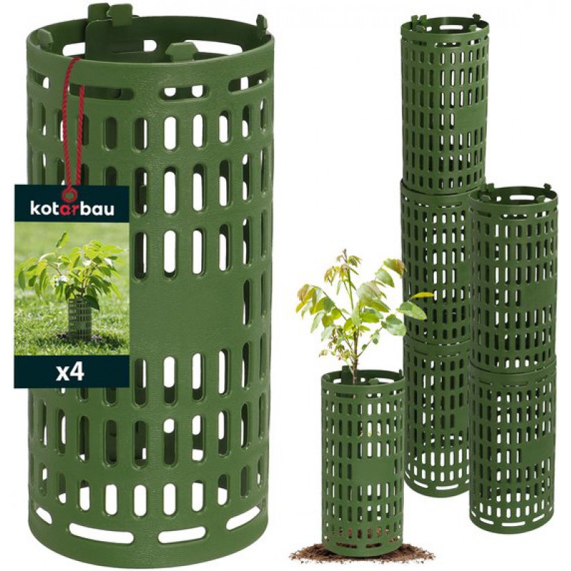 ® Set Mit 4 Baumstammschonern Aus Kunststoff, Ø 11,5 Cm, Höhe 26 Cm, Grün, Schutz Vor Schäden Durch Wildtiere, Baumstammschoner