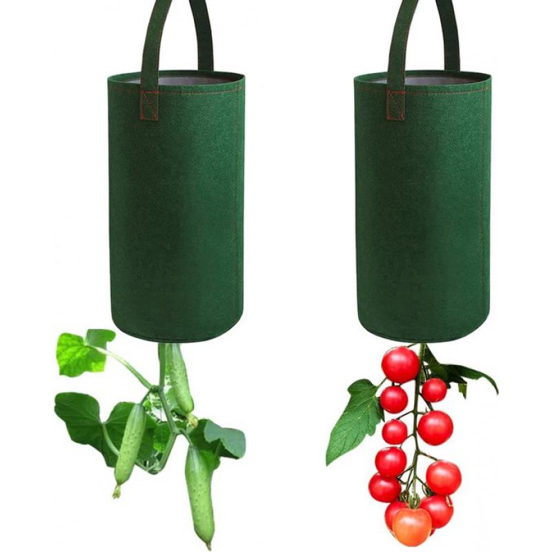 Pflanzsäcke – Tomatenpflanzgefäß Für Umgedrehte Pflanzen – 2er-set – Filzaufhängung – Für Balkon Und Gewächshaus – Grün