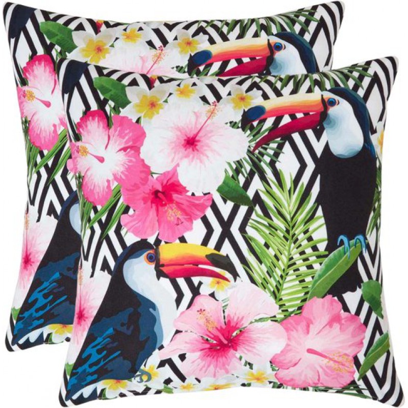 Gartenkissen – 2er-set Dekorative Gartenkissen – Wasserabweisend Und Wetterfest – 45 X 45 Cm – Mehrfarbig/schwarz, „tukan“-muster – Für Garten Und Terrasse