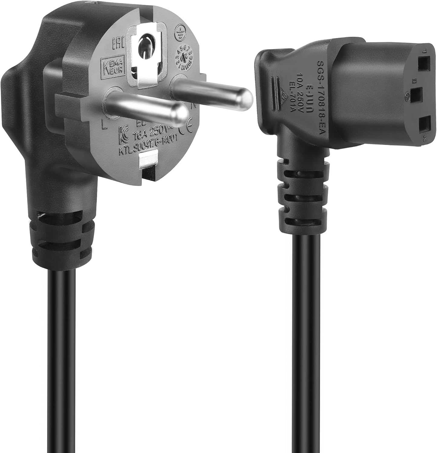 1,5 M Langes Kaltkabel, 3-polig, 90°-winkelstecker Cee 7/7 Auf Iec C13 Mit Abgewinkeltem Schutzkontakt Am C13-kaltstecker