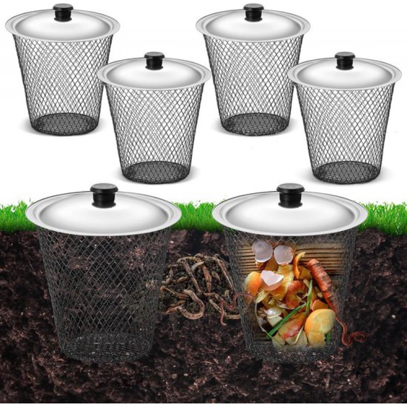 - Unterirdischer Wurmkomposter (4er-set) - Maße: 23 X 23 X 15 Cm - Mit Deckel - Belüftungslöcher - Stapelbar - Für Den Außenbereich Geeignet - Metall - Zur Verwertung Von Gemüseabfällen - Geeignet Für