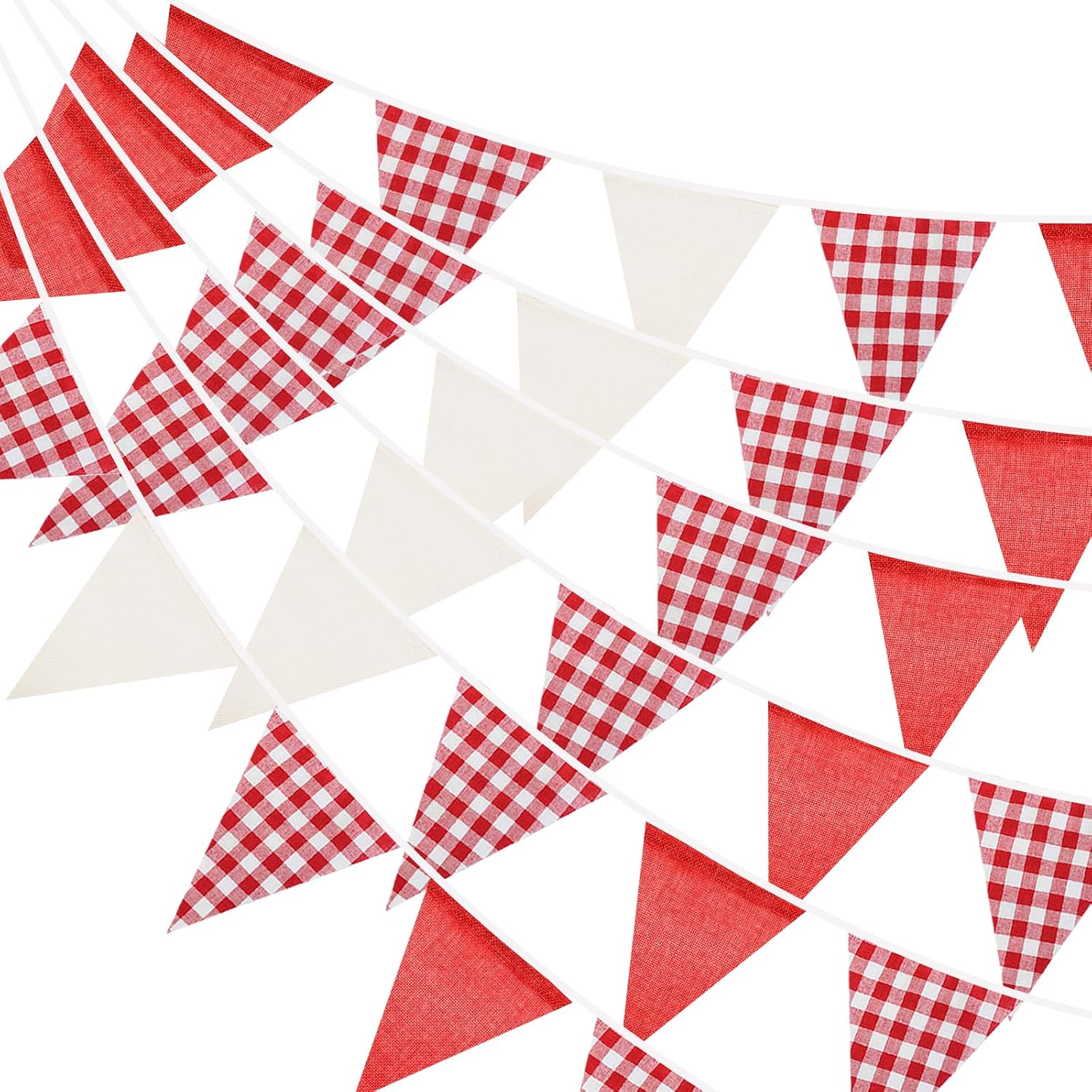 Wimpelkette – 36-teilig – Baumwolle Und Leinen – Rot-weiß Kariert – Garten-, Hochzeits- Und Picknickdekoration – 10 M