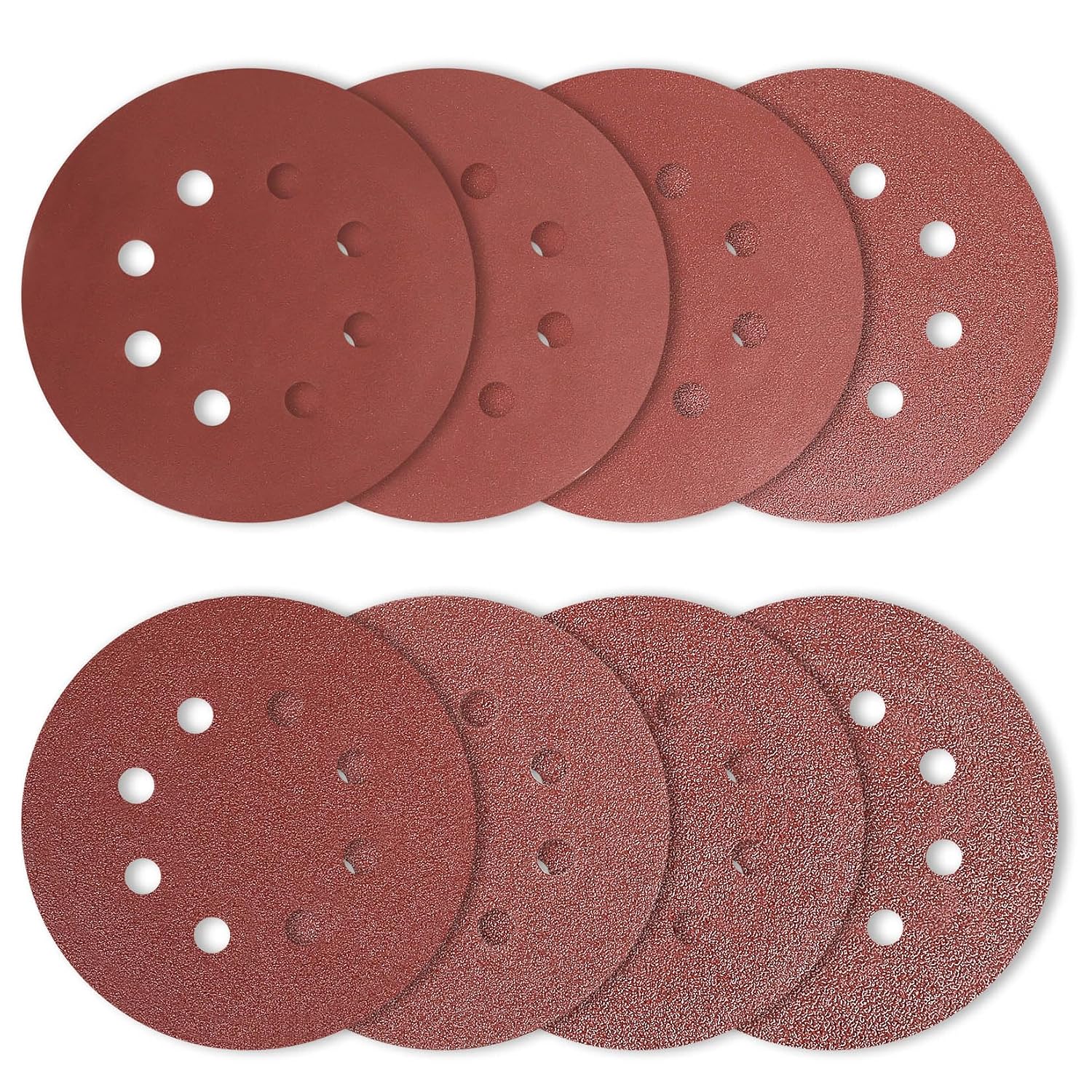 125-mm-schleifscheibe – 40 Stück, Aluminiumoxid – Körnung 40 Bis 320 – 8 Staubdichte Löcher – Für Holz, Metall Und Lack
