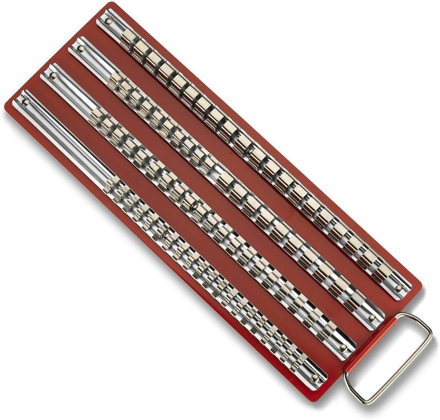 Steckschlüssel-organizer – 40 Clips – Vernickelter Stahl – Aufbewahrung Für 1/4", 3/8", 1/2" – Werkstatt Und Garage – 21,5 X 15 Cm