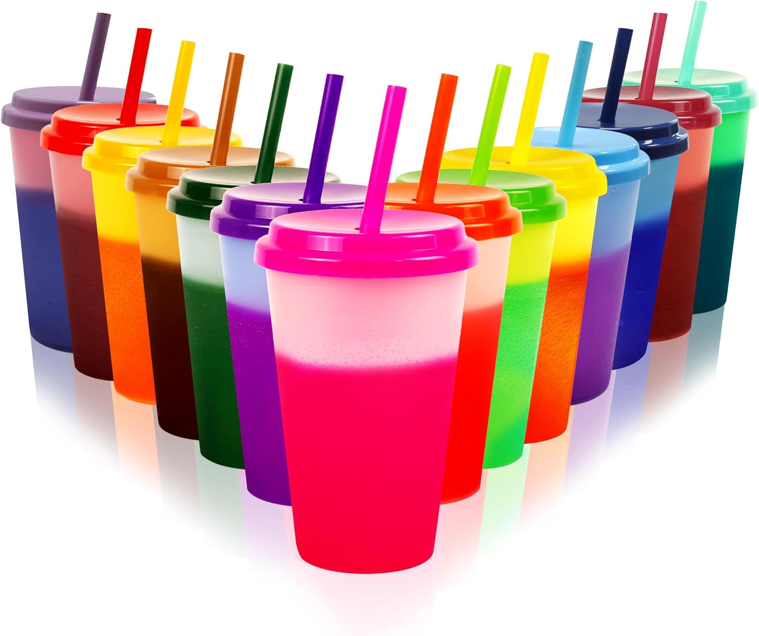 14er-set Becher – 350 Ml – Bpa-freier Kunststoff – Farbwechsel – Reisebecher Für Kinderpartys – Pastellfarben Mit Strohhalm