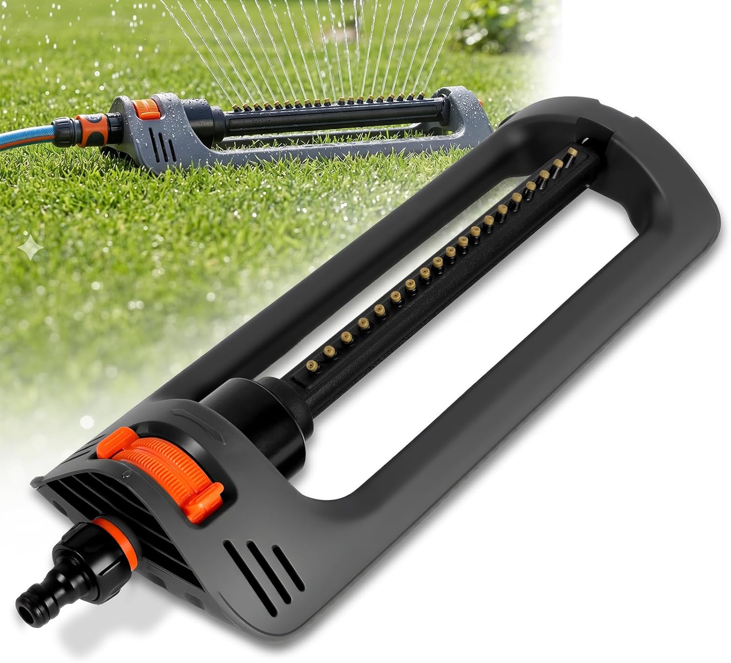 Oszillierender Rasensprenger – 1 Stück – Abs-kunststoff – 19 Verstellbare Düsen – Gartenrasen – Schwarz-orange