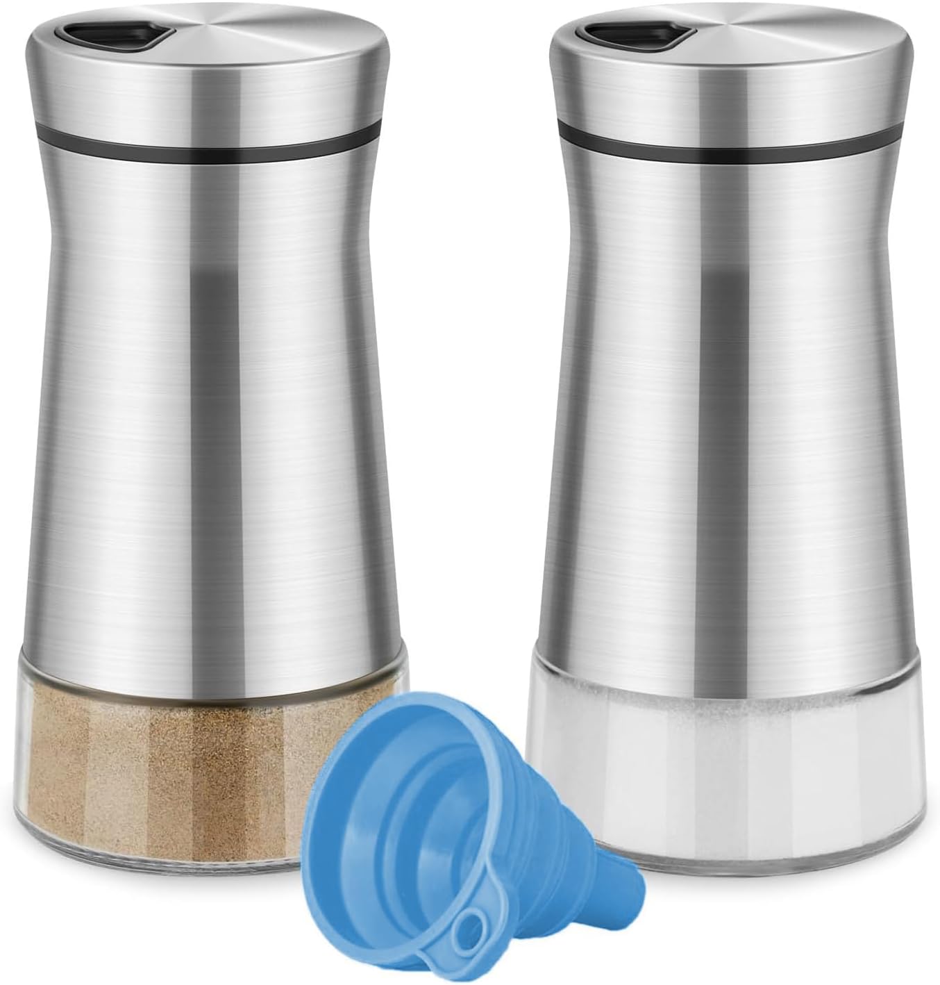 Salz- Und Pfefferstreuer – 2-teilig – Edelstahl Und Glas – Verstellbare Löcher – Für Küche Und Garten – Schwarz Und Weiß