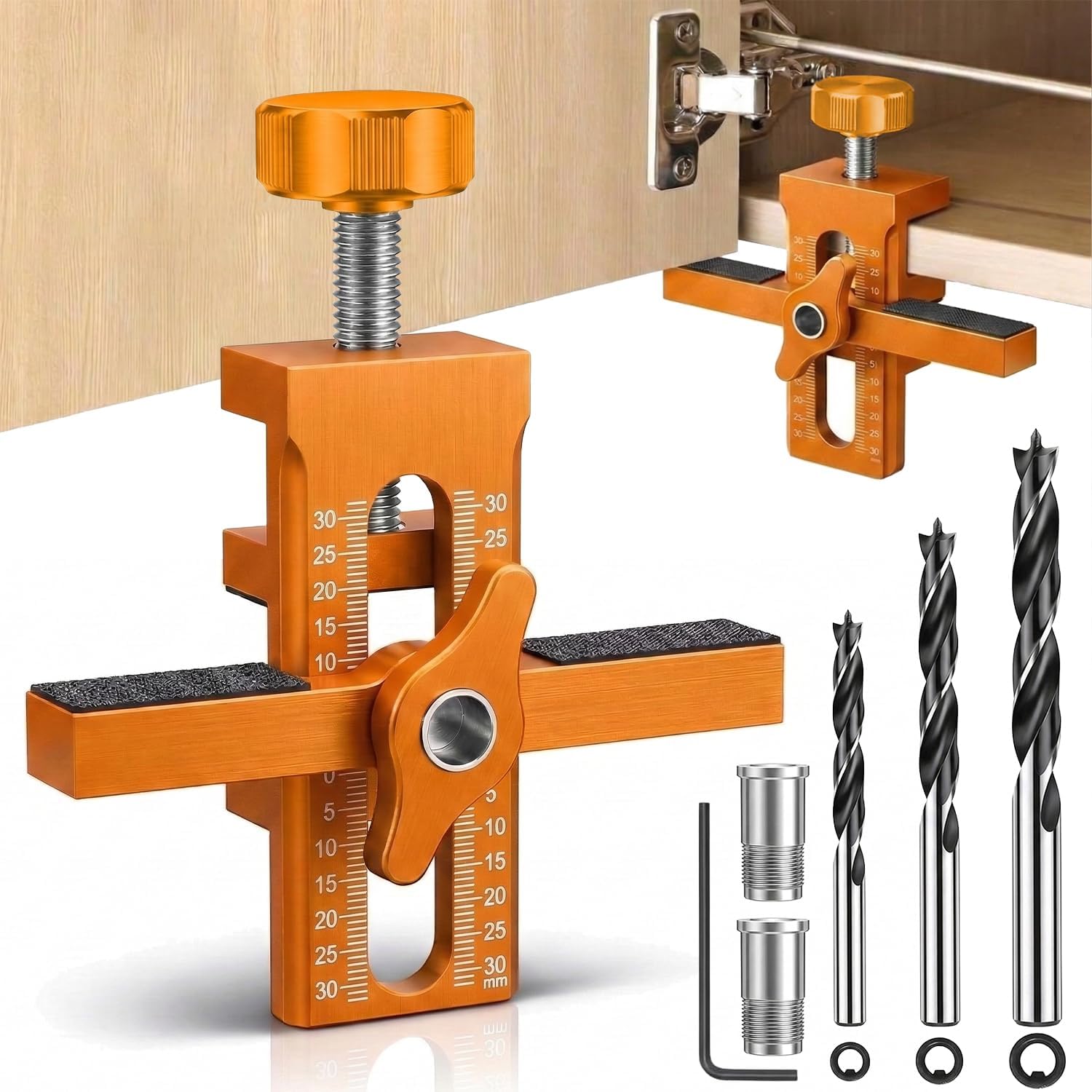 Bohrschablone – 1 Stück – Metall – 2-in-1 Verstellbare Führung – Für Schrank- Und Möbeltüren – Mit 3 Bohrern