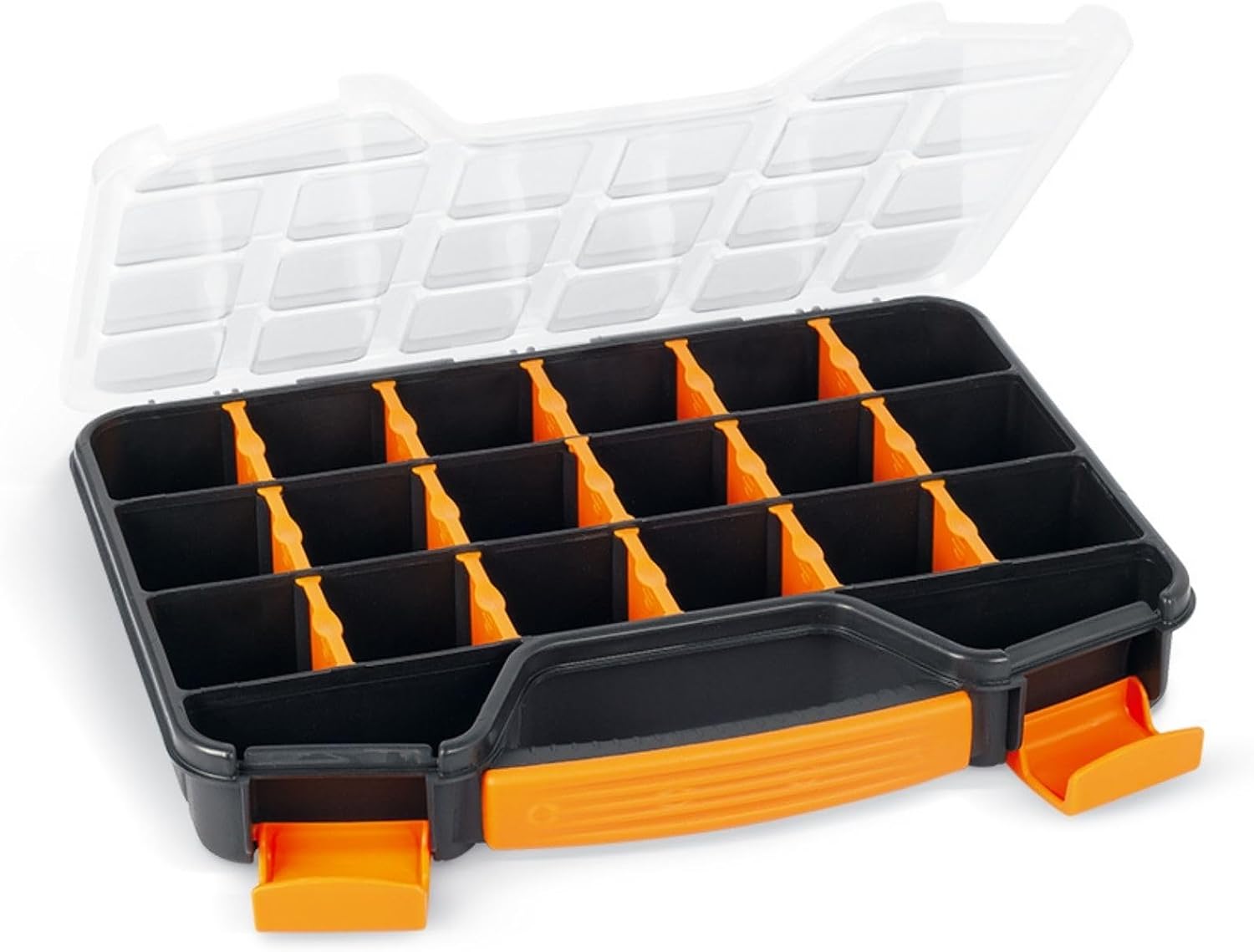 Sortimentsbox, Aufbewahrungsbox Aus Kunststoff, Max. 20 Fächer, 16 Herausnehmbare Trennwände, Transparenter Deckel, Stapelbar, Für Schrauben, Muttern, Nägel, Kleinteile, Werkstatt/garage