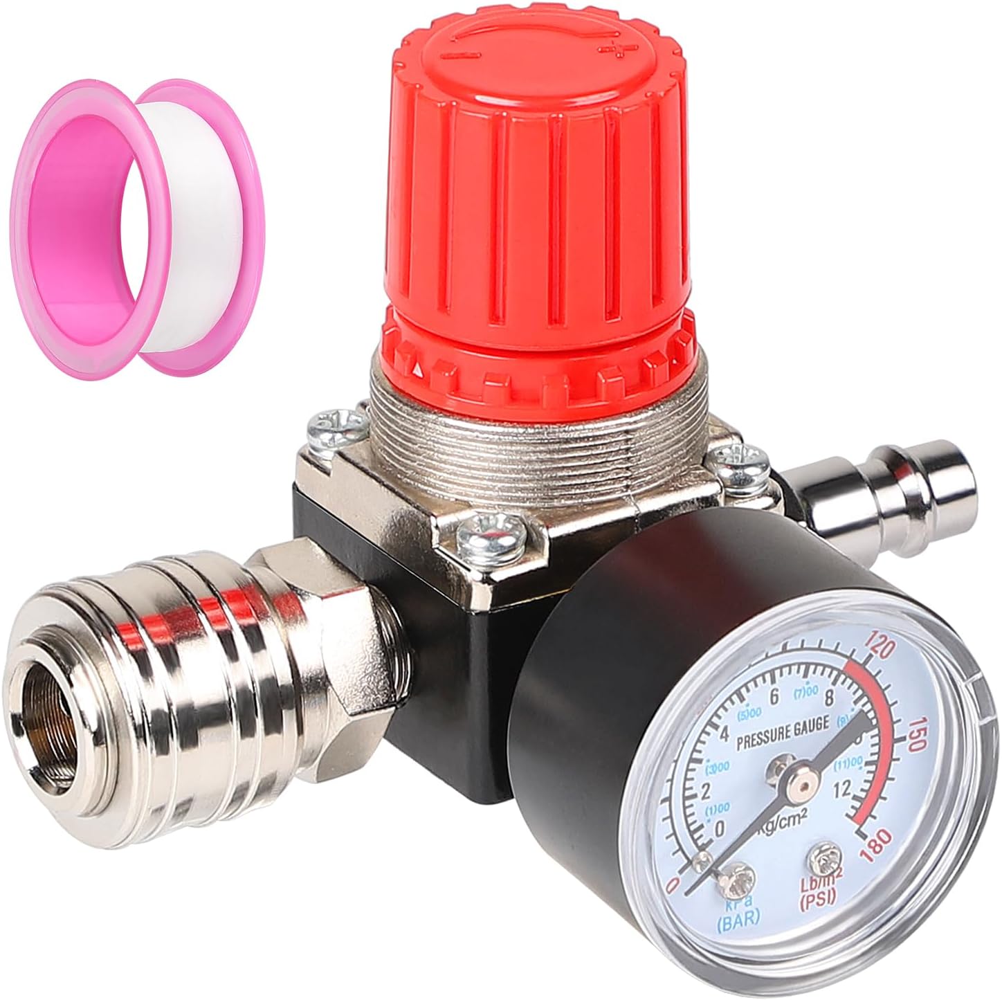 1/4"-druckluftdruckregler Mit 175 Psi (12 Bar) 3-loch-manometer, Pneumatischer Regler Mit Teflonband, Druckregelventil Für Luftkompressoren