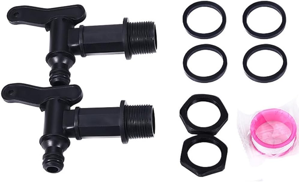Set Mit 2 Kunststoff-tankhähnen, 3/4"-regenwasserhahn, Schlauchadapter, Regenfass/kanister, Regenwassertankhahn Für Haus Und Garten
