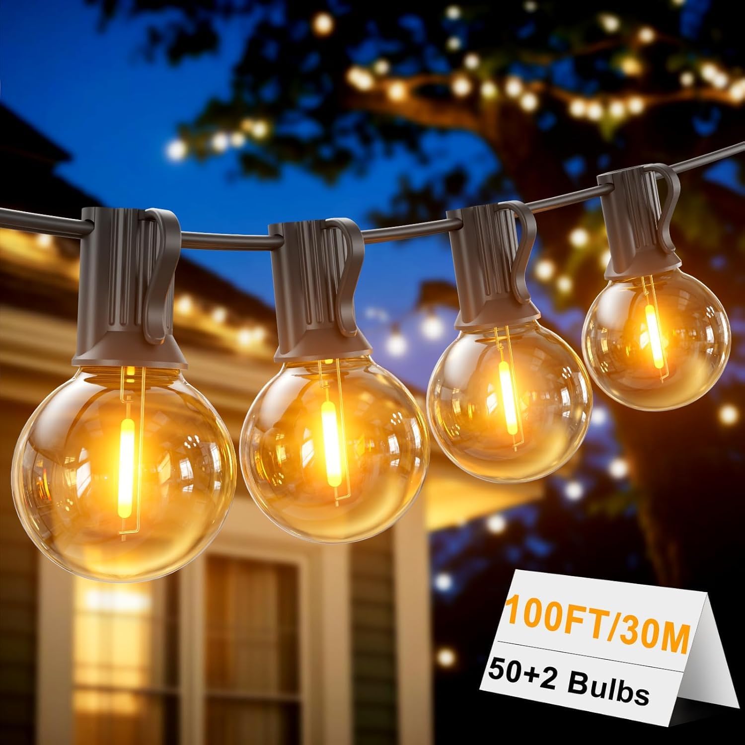 30 M Lange Lichterkette Für Den Außenbereich Mit 50+2 G40 E12-glühbirnen, 2700 K Warmweiß, Ip45 Wasserdicht, Für Garten, Terrasse, Hochzeiten Und Partys