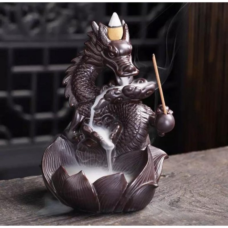 Feng Shui Drachen-rückfluss-räuchergefäß / Kaskaden-räuchergefäß Aus Brauner Keramik, 16 Cm