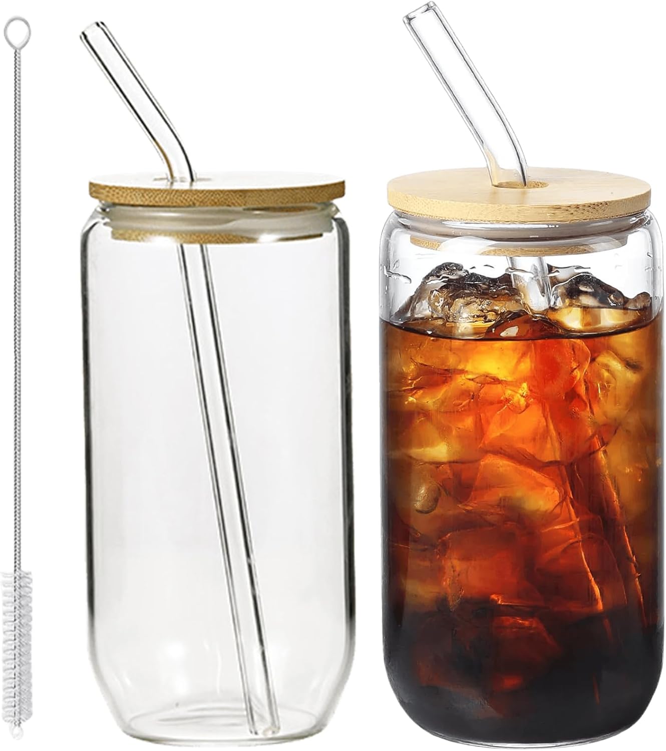 Set Mit 2 Bubble-tea-bechern, 500 Ml, Inklusive 2 Deckeln, 2 Strohhalmen Und 1 Reinigungsbürste Gläser Mit Deckel, Eiskaffeegläser Für Eiskaffee, Cocktails, Smoothies, Bier
