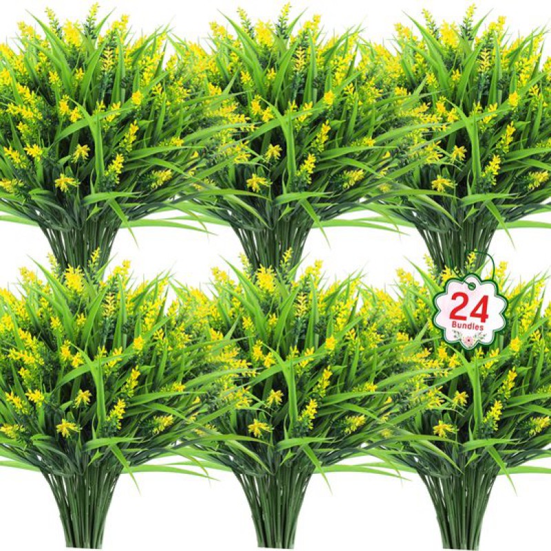 24 Künstliche Pflanzensträuße – Künstliche Lavendelblüten – Künstliches Gras – Uv-beständige Kunststoffpflanzen – Für Garten, Zuhause, Wintergarten, Fenster, Terrasse, Zum Aufhängen, Als Innendekorati