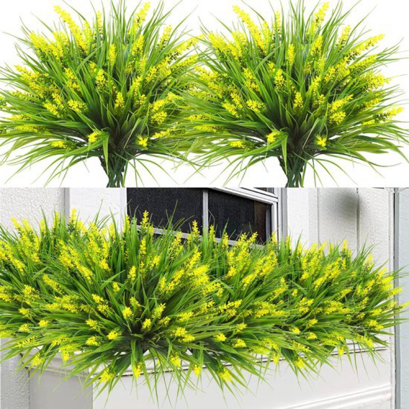 Set Mit 12 Künstlichen Pflanzen – Künstliche Lavendelblüten – Künstliches Gras – Uv-beständige Grüne Kunststoffpflanzen – Für Garten, Haus, Veranda, Fenster, Terrasse, Zum Aufhängen, Als Innendekorati