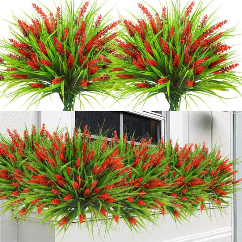 12 Künstliche Pflanzensträuße – Künstliche Lavendelblüten – Künstliches Gras – Uv-beständige Kunststoffpflanzen – Für Garten, Zuhause, Wintergarten, Fenster, Terrasse, Zum Aufhängen, Als Innendekorati