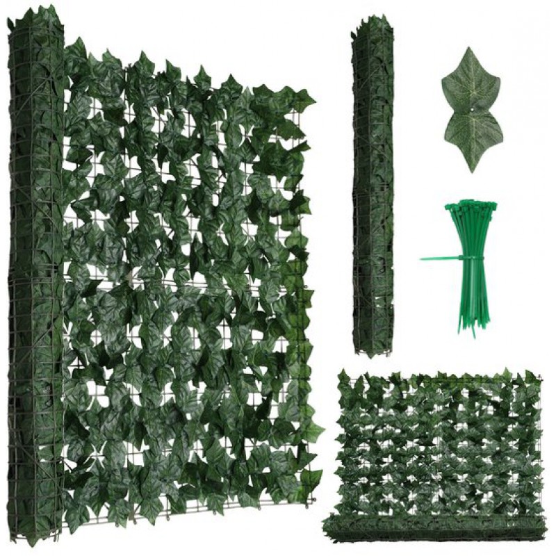 Künstliche Hecke – 300 X 100 Cm – Künstlicher Efeu – Künstliche Pflanzen Für Drinnen Und Draußen – Ausziehbarer Sichtschutz Für Garten Und Balkon – Dunkelgrün