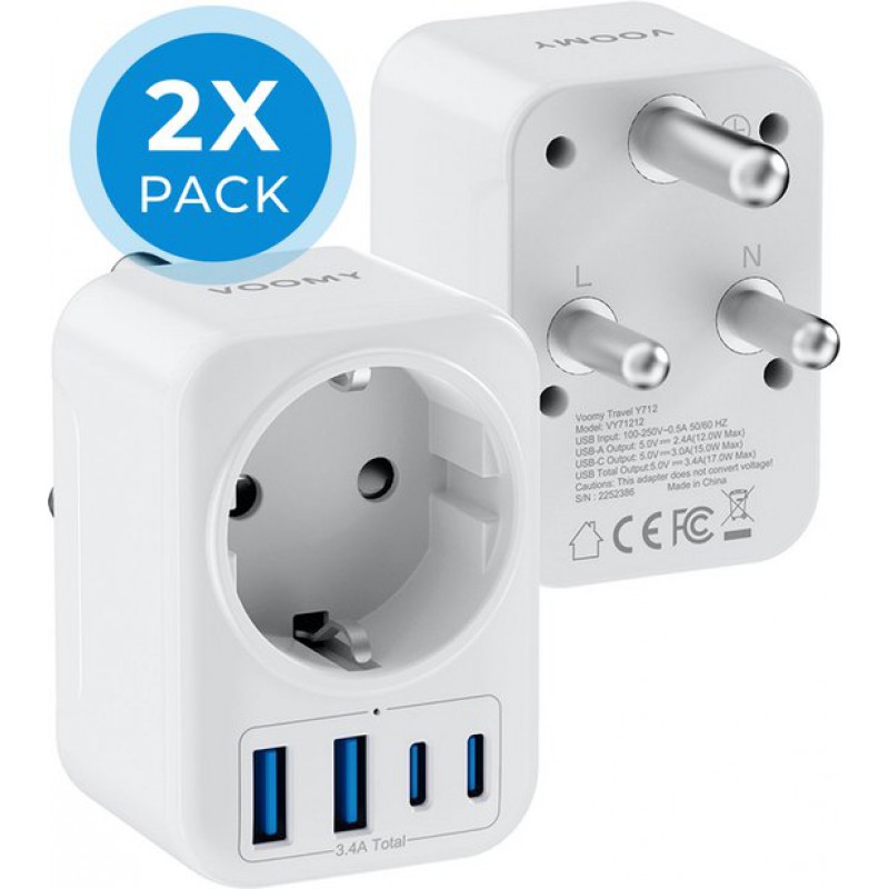 Reiseadapter Für Südafrika (2er-pack) – 2 Usb-c- Und 2 Usb-a-anschlüsse – Universaladapter Typ M – Kompatibel Mit Südafrika, Indien, Nepal, Malaysia, Namibia, Sri Lanka Und Singapur – Weiß