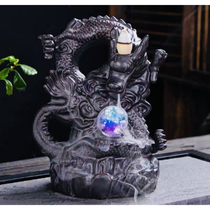 Feng Shui Drachen-rückfluss-räuchergefäß / Keramik-wasserfall-räuchergefäß 17 X 14 X 11 Cm