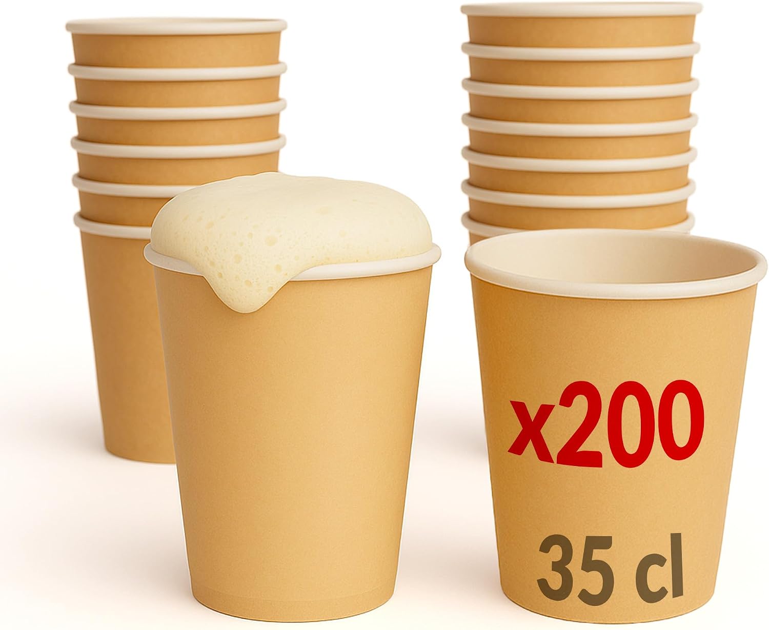 200 Biergläser Aus Karton Im Kraft-look (35 Cl) – Recycelbare Kartonbecher – Bier – Kaltgetränke – Ideal Für Partys Und Veranstaltungen