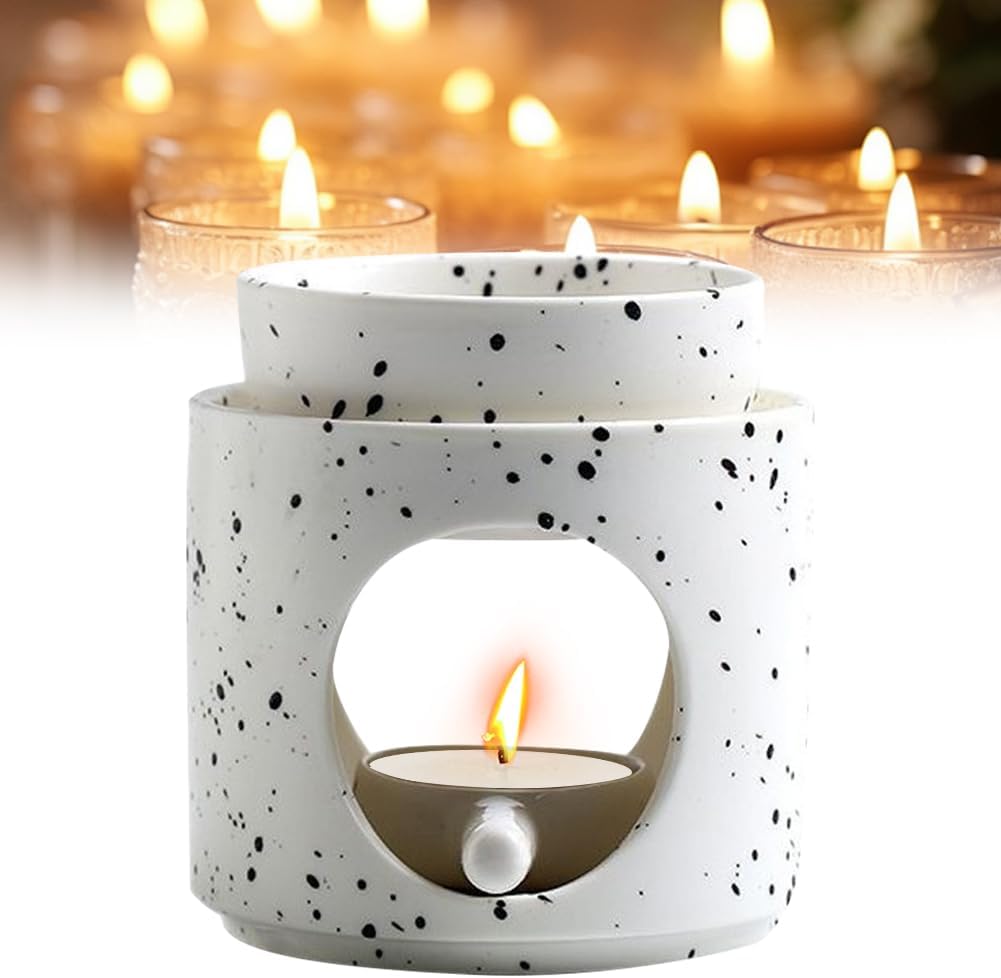 Aromalampe Für Ätherische Öle, Keramik-aromalampe Mit Kerzenhalter, Kerzenlöffel, Räuchergefäß, Für Duftwachs Und Duftöl (schwarz-weiß)