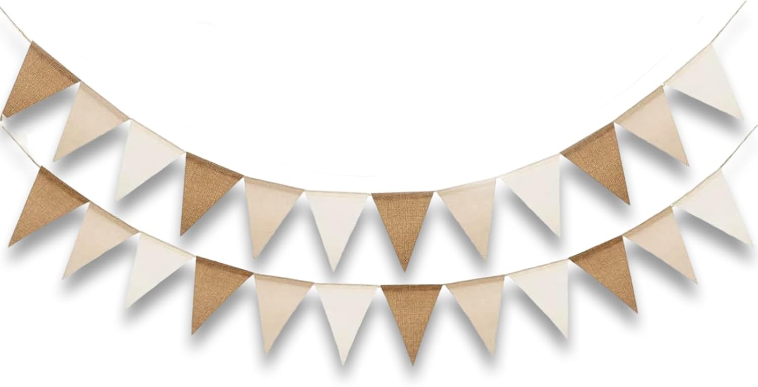 2-teilige Wimpelkette, 8 M Gesamtlänge Mit 24 Wimpeln, Leinen-polyester-mischgewebe, Farben: Braun/beige/khaki, Dekoration Für Garten/hochzeit/party