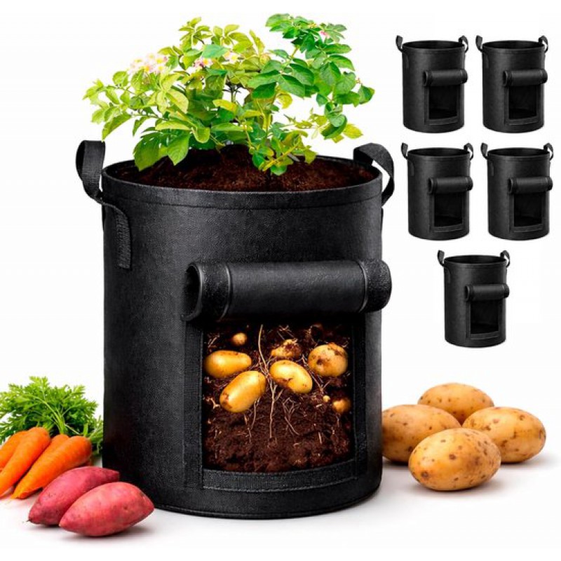 Set Mit 5 X 38-liter-kartoffelpflanzsäcken, Gartensäcken Mit Verstärkten Griffen, Dicken Vliessäcken Für Tomaten, Gemüse Und Obst