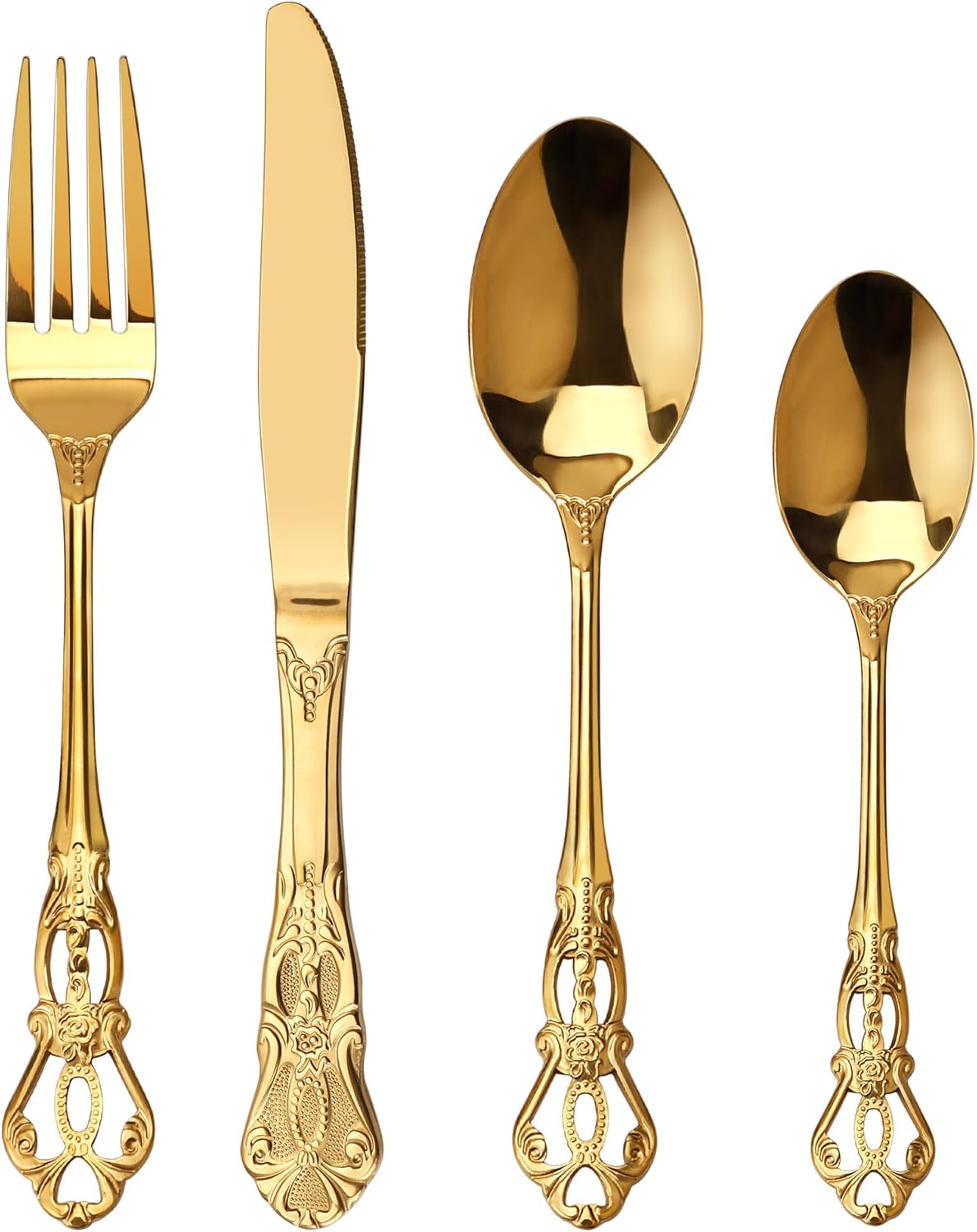 Retro Royal 6-personen-besteckset In Gold, 24-teiliges Edelstahl-besteckset, Inklusive Messer, Gabeln Und Löffel, Langlebige, Polierte Oberfläche, Leicht Zu Reinigen
