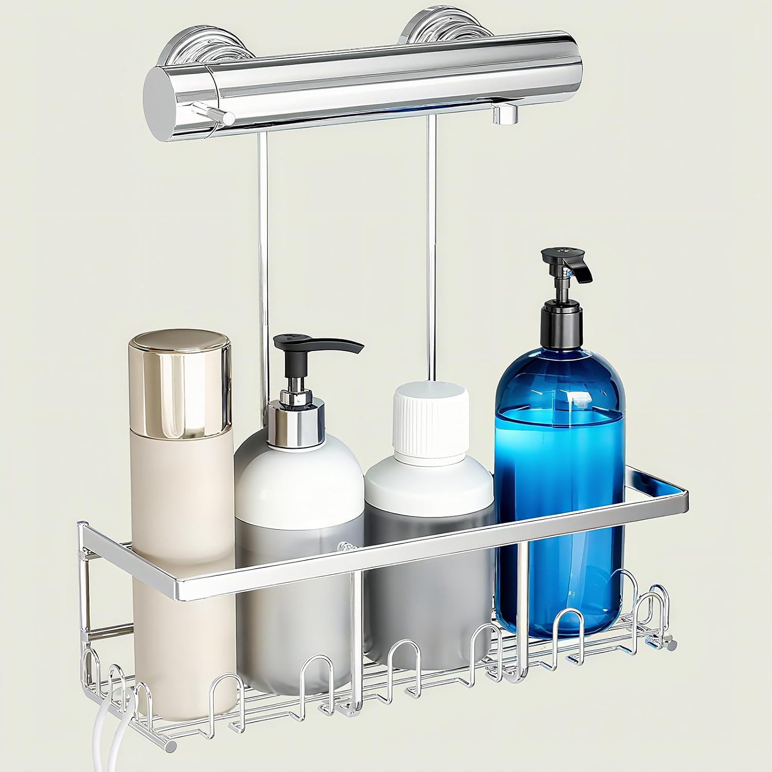 Hängendes Duschregal – Duschregal Ohne Bohren Mit 12 Haken – Duschshampoo-halter (silber)