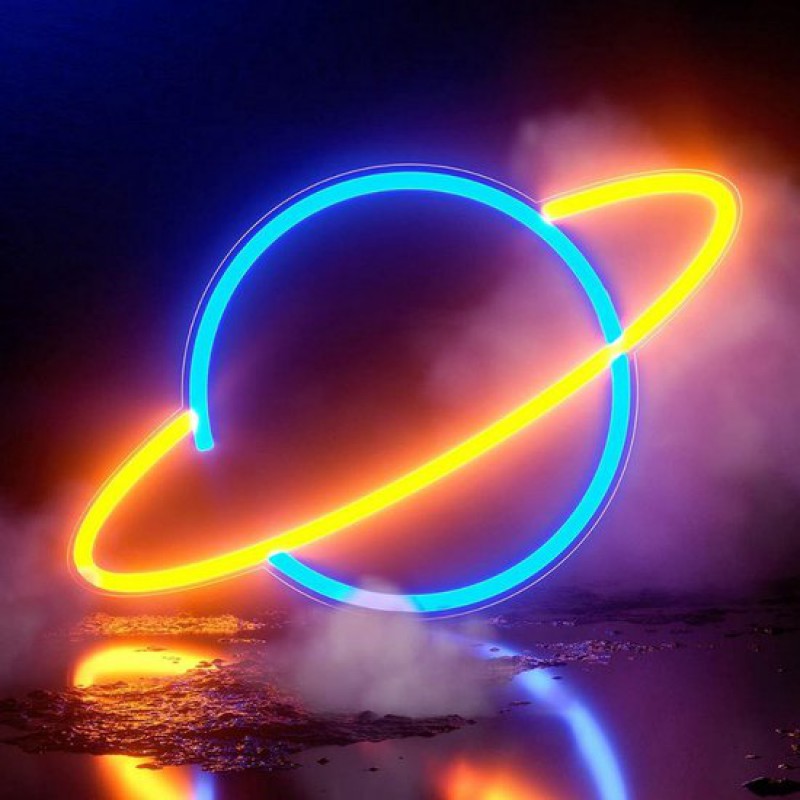 Neon-led-planet – Gelb – Blau – Dekoration – Usb – Stimmungsbeleuchtung – Wandleuchte – Neonbeleuchtung