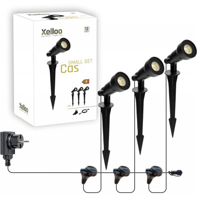 3er-set Cas Led-außenstrahler Für Kleine Gärten – 8 Meter – Warmweißes Licht – 12 V – Ip65 Wasserdicht – 12-volt-gartenbeleuchtung – Inkl. Transformator, Kabel Und Schiebeverbinder – Außenbeleuchtung
