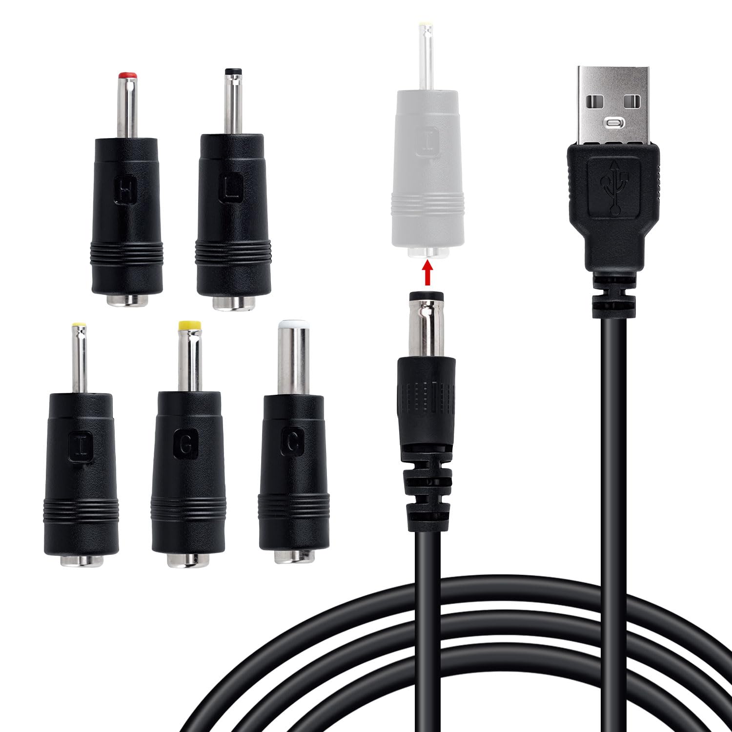 Usb-zu-dc-stromkabel, 1 M Usb-ladeadapterkabel, Mit 5 Anschlüssen: 5,5 X 2,5 Mm, 4,0 X 1,7 Mm, 3,5 X 1,35 Mm, 3,0 X 1,0 Mm, 2,5 X 0,7 Mm, Für Router Usw.