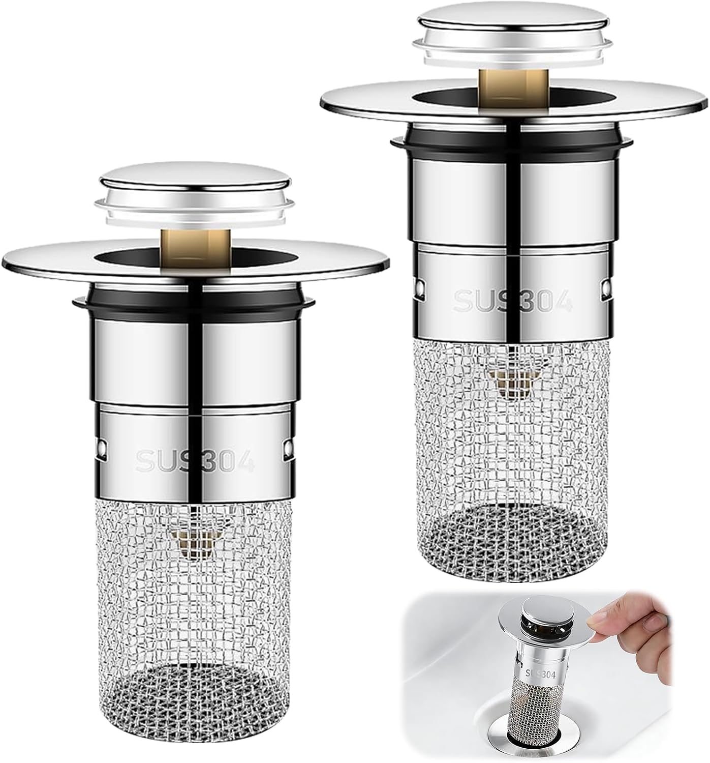 Universeller Spülbeckenstöpsel Mit Filter, 32–40 Mm, Edelstahl 304, Für Bad Und Küche, Verstopfungs- Und Geruchshemmend, 2er-pack
