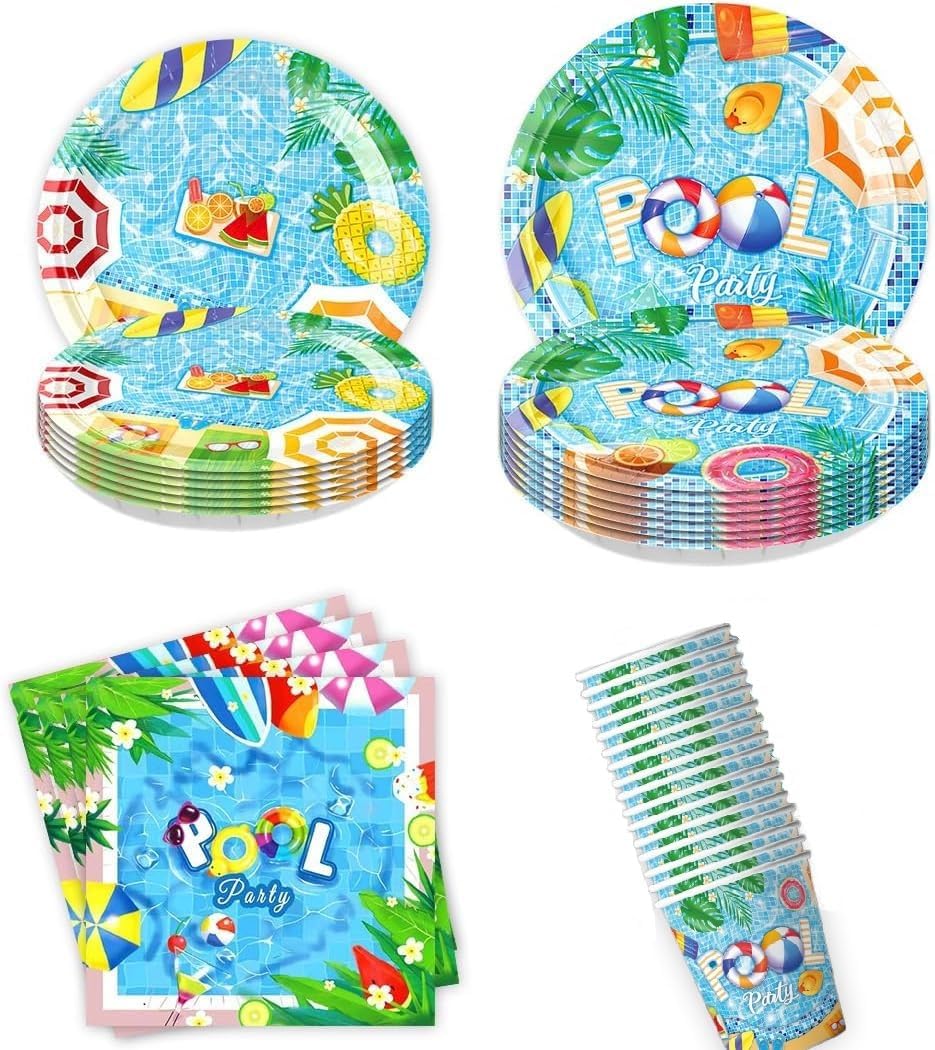 Partygeschirr-set Für Den Pool, Für Kindergeburtstage, Pappteller, Becher, Servietten Für Kindergeburtstage (hellgreen)