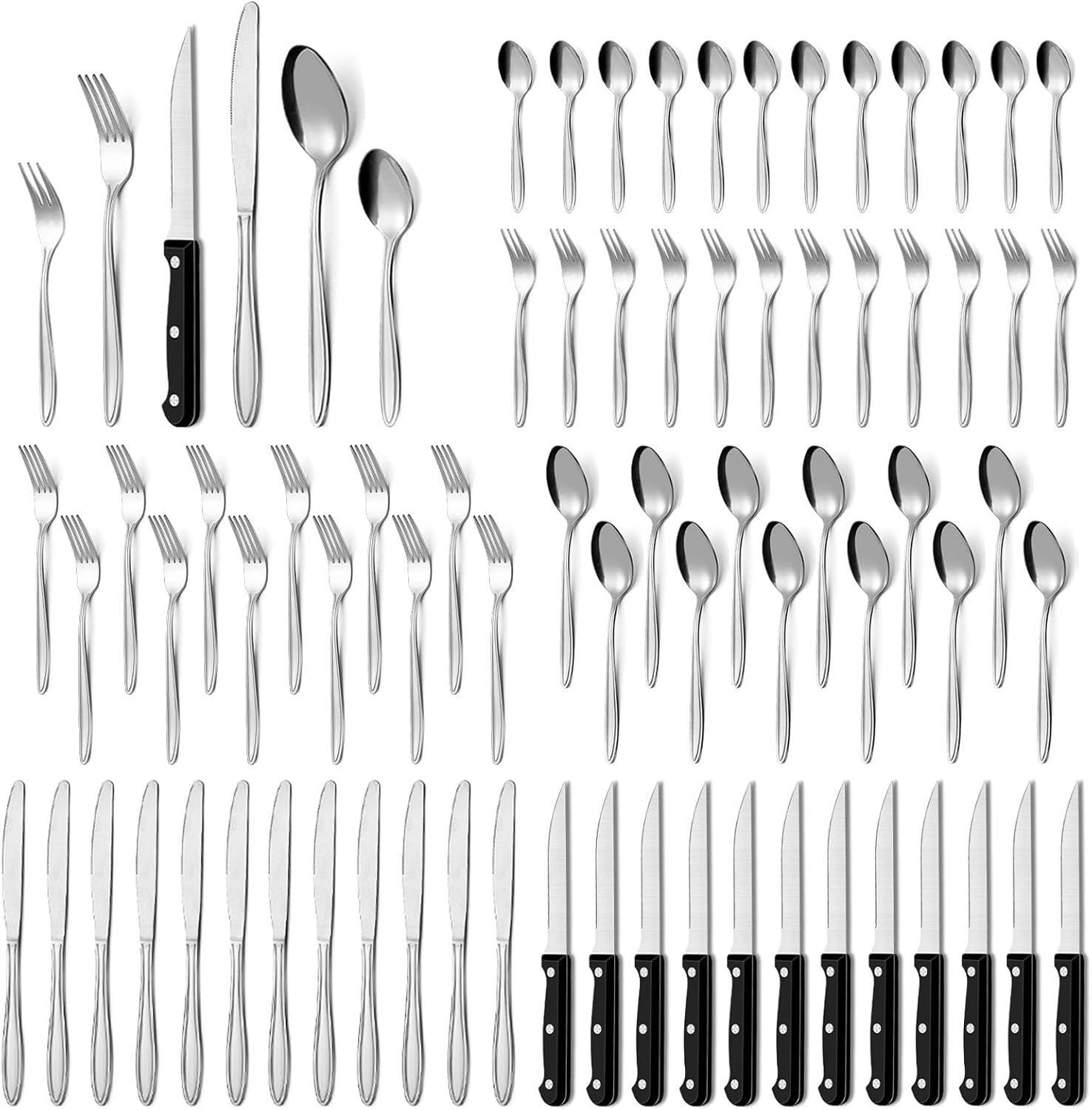 72-teiliges Besteckset, 12-personen-essservice, Hochwertiges Besteckset Mit Steakmesser, Messer, Gabel, Löffel, Elegantes Edelstahlbesteck