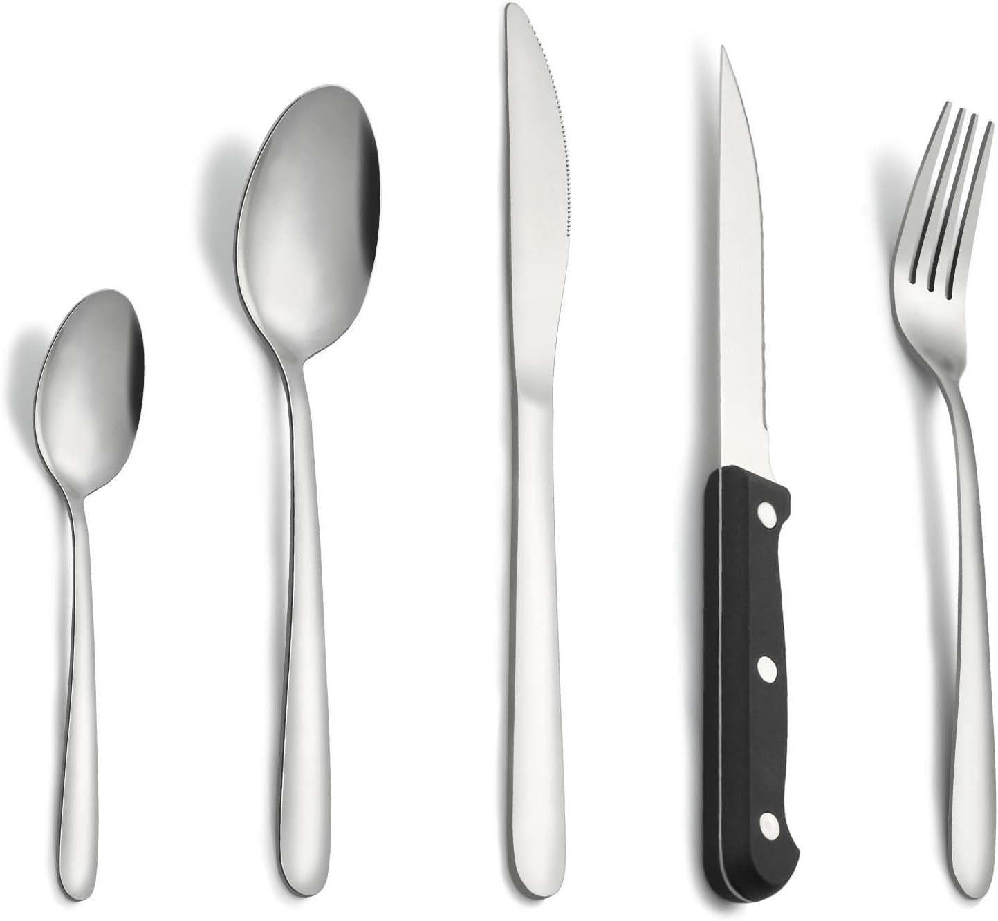 Besteckset Mit Steakmesser, 30-teiliges Besteckset Für 6 Personen, Silberbesteck Inklusive Löffel, Messer Und Gabel, Edelstahlbesteck, Spülmaschinenfest