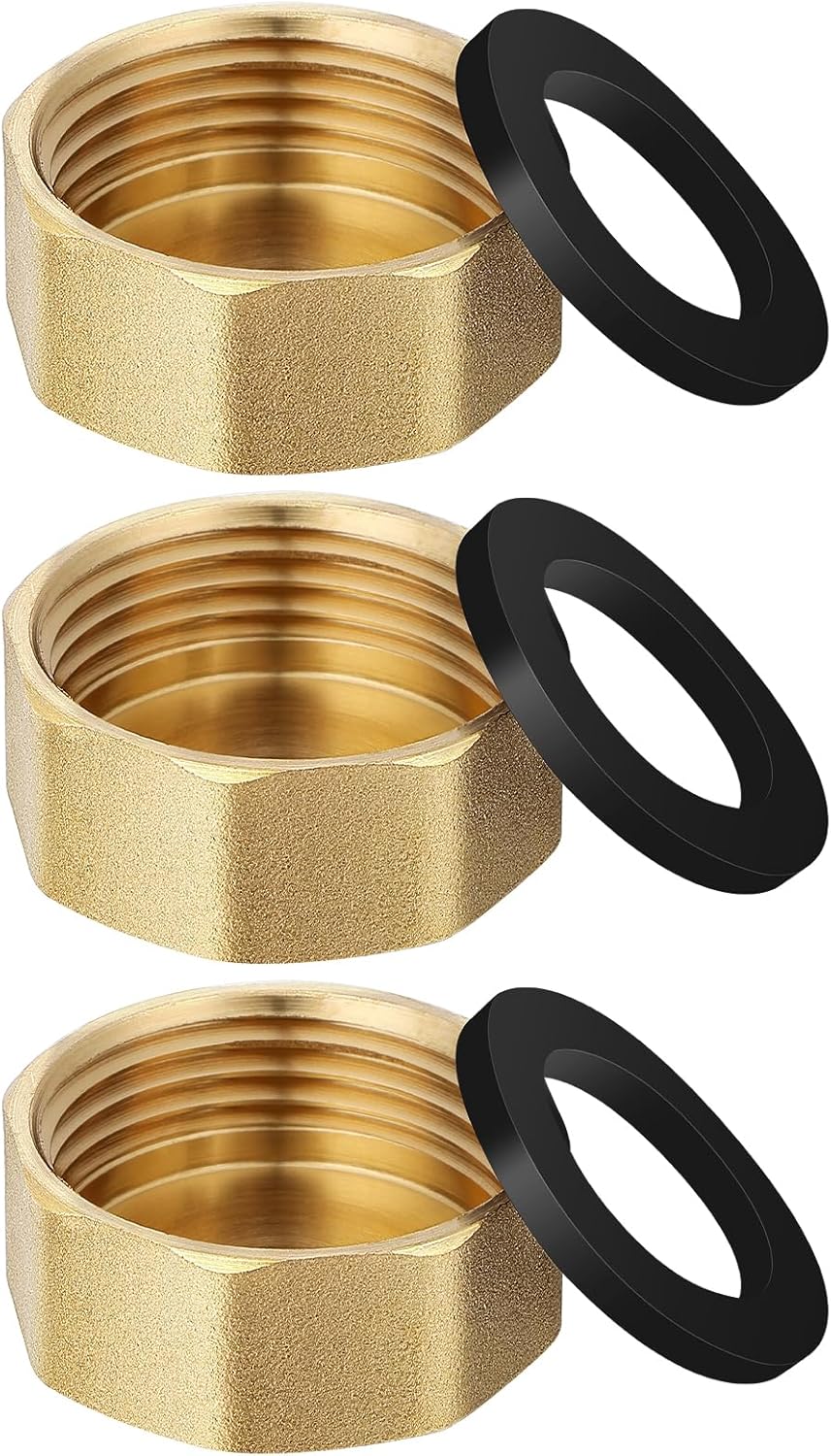 Flintronic Set Mit 3 Messingkappen Mit G1"-innengewinde (30,5 Mm Durchmesser), Schlauchanschluss, Sechskantkappe, Messingreduzierstück, Für Trinkwasser, Haushalt, Garten, Haushaltsgeräte
