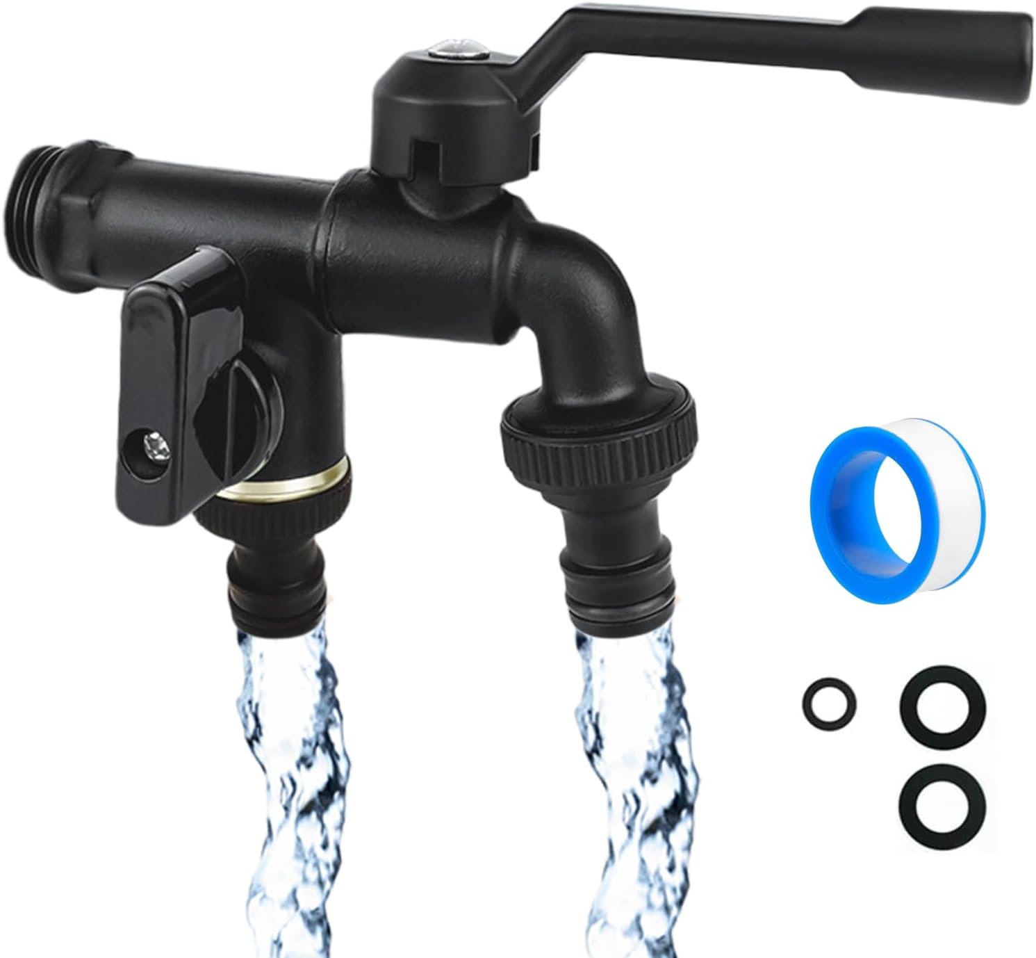 Gartenwasserhahn Mit Zwei Ausgängen, 2-wege-schlauchverteiler Aus Edelstahl Und Messing Mit 1/2"-einlass Und 2 X 3/4"-ausgängen, Gartenwasserhahn-set Für Garten, Haus Und Industrie