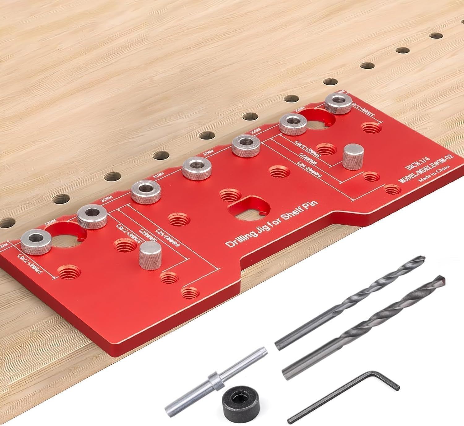 Bohrschablone – 1-teilig – Aluminiumlegierung – 32 Mm Gerade Löcher – Für Den Möbel- Und Regalbau – Rot